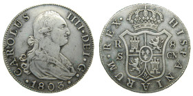 CARLOS IV (1788-1808). 1803 CN. Sevilla. 8 reales. (AC 1065). 26,74 gr.

MBC+