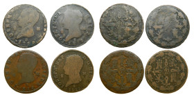 JOSE NAPOLEON (1808-1813). 1810, 1811, 1812 Y 1813. Segovia. Lote 4 monedas de 8 maravedís. (AC 1, 2, 5 y 6). 

BC+
