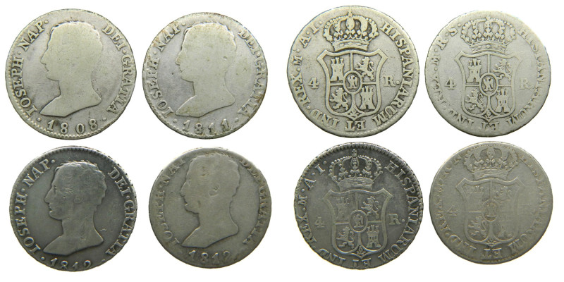 JOSE NAPOLEON (1808-1813). 1808 AI, 1811 RS, 1812 AI y 1812 RN. Madrid. Lote 4 m...