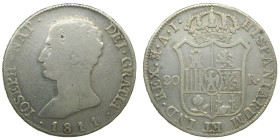 JOSE NAPOLEON (1808-1813). 1811 AI. Madrid. 20 reales. (AC 39). 26,20 gr. 

BC/MBC-