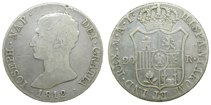 JOSE NAPOLEON (1808-1813). 1812 AI. Madrid. 20 reales. (AC 43). 26,50 gr. 

BC...
