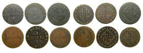 CATALUNYA NAPOLEONICA (1808-1814). 1808, 1809, 1810, 1811, 1812 y 1813. Barcelona. Lote 6 monedas de Cuarto. (AC 2, 3, 4, 5, 6 y 8). A examinar. 

M...