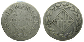 CATALUNYA NAPOLEONICA (1808-1814). 1809. Barcelona. 1 peseta. (AC 32). 5,49 gr. 

BC+