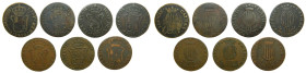 FERNANDO VII (1808-1833). Cataluña. Lote 7 piezas de 3 cuartos 1810, 1811, 1812 x 2 (una con las letras de la leyenda más grande), 1813 x 2, 1814. (AC...