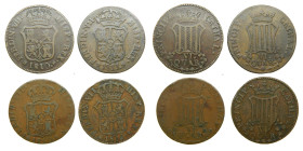 FERNANDO VII (1808-1833). Lote 4 monedas. 1810, 1811, 1812 y 1814. Cataluña. 6 cuartos. (AC 16, 17, 18 y 20). 

BC/MBC