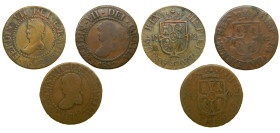 FERNANDO VII (1808-1833). 1811 (falsificación) y 2 de 1812 (una con fecha pequeña y otro con fecha grande). Mallorca. 12 diners. (AC 24). 

BC/MBC