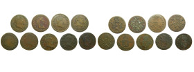 FERNANDO VII (1808-1833). 2x1819, 1820, 1825, 1826, 1829, 1830, 1831 y 1833. Pamplona. Lote 9 monedas 1 maravedí. (AC 33, 34, 35, 36, 37, 38, 39, 40 y...