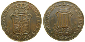 ISABEL II (1833-1868). 1838. Barcelona. 6 cuartos. (AC 18). Ae 13,50 gr. 

MBC+