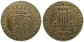 ISABEL II (1833-1868). 1843. Barcelona. 6 cuartos. (AC 25). Ae 14,51 gr. 

MBC