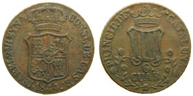 ISABEL II (1833-1868). 1844. Barcelona. 6 cuartos. (AC 27). Ae 13,34 gr. Flores de 7 pétalos.

MBC