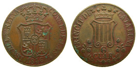 ISABEL II (1833-1868). 1846. Barcelona. 6 cuartos. (AC 31). Ae 15,05 gr. Flores de 7 pétalos. Puntitos verdin.

EBC-