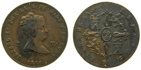 ISABEL II (1833-1868). 1858. Barcelona. 2 maravedís. (AC 37). Ae 2,26 gr. 

MBC