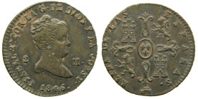 ISABEL II (1833-1868). 1846. Segovia. 2 maravedís. (AC 58). Ae 2,27 gr. 

EBC