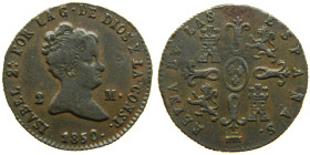 ISABEL II (1833-1868). 1850. Segovia. 2 maravedís. (AC 63). Ae 2,08 gr.

MBC+
