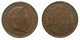ISABEL II (1833-1868). 5 céntimos de real. 1859. Segovia. (AC 164). 1,67 gr. 

EBC+