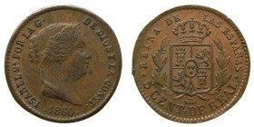ISABEL II (1833-1868). 5 céntimos de real. 1860. Segovia. (AC 165). 1,79 gr. 

EBC