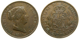 ISABEL II (1833-1868). 1864. Barcelona. 25 céntimos de real. (AC 182). Ae 9,48 gr. Bonito color.

EBC