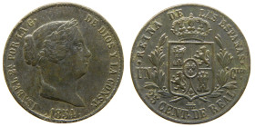 ISABEL II (1833-1868). 1854. Segovia. 25 céntimos de real. (AC 187). Ae 9,51 gr. 

MBC+