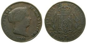 ISABEL II (1833-1868). 1860. Segovia. 25 céntimos de real. (AC 193). Ae 9,28 gr. 

MBC-