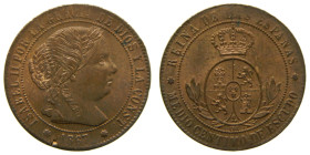ISABEL II (1833-1868). 1867 OM. Sevilla. 1/2 céntimo de escudo. (AC 211). Ae 1,24 gr. 

EBC