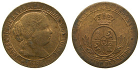 ISABEL II (1833-1868). 1868 OM. Sevilla. 1 céntimo de escudo. (AC 229). Ae 2,32 gr. 

EBC