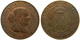 ISABEL II (1833-1868). 1867 OM. Jubia. 5 céntimos de escudo. (AC 248). Ae 12,49 gr. 

MBC+