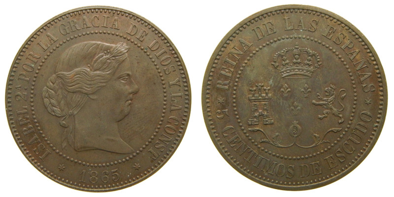 Prueba no adaptada. ISABEL II (1833-1868). 1865 Madrid. 5 céntimos de escudo. (A...