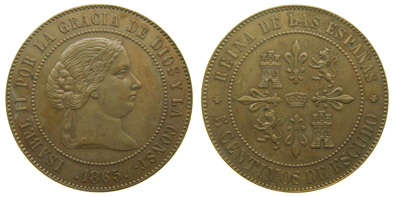 Prueba no adaptada. ISABEL II (1833-1868). 1865 Madrid. 5 céntimos de escudo. (A...