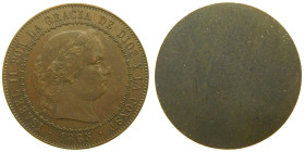 Prueba de anverso. ISABEL II (1833-1868). 1865 Madrid. 5 céntimos de escudo. (AC 255 var). Ø 32 mm. Ae 12 gr.

SC