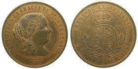 Prueba  adaptada. ISABEL II (1833-1868). 1867 OM (París). ( sin marca de ceca) 5 céntimos de escudo. ESSAI-BRONCE (AC 257). Ø 32 mm. Ae 12,54 gr. Boni...