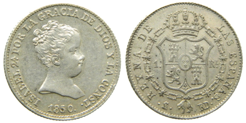 ISABEL II (1833-1868). 1850 RD. Sevilla. 1 real. (AC 317,1). Marca de ceca sobre...