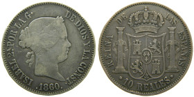 ISABEL II (1833-1868). 1860. Madrid. 10 reales. (AC 537). 12,80 gr. 

MBC