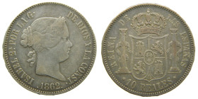 ISABEL II (1833-1868). 1862. Madrid. 10 reales. (AC 539). 12,94 gr. 

MBC