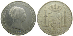 ISABEL II (1833-1868). 1855. Madrid. 20 reales. (AC 597). 26 gr. 

MBC