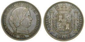 ISABEL II (1833-1868). 186. (sic) Madrid. 20 reales. Prueba en plata de Fernández Pescador. (AC 606). 25,93 gr. 

SC