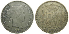 ISABEL II (1833-1868). 1860. Madrid. 20 reales. (AC 617). 25,93 gr. 

MBC
