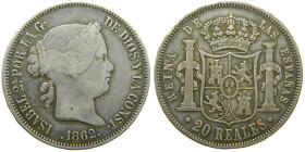 ISABEL II (1833-1868). 1862. Madrid. 20 reales. (AC 620). 25,71 gr. 

MBC
