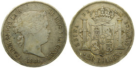ISABEL II (1833-1868). 1864. Madrid. 20 reales. (AC 622). 25,85 gr. 

MBC