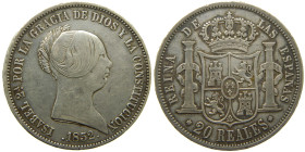ISABEL II (1833-1868). 1852. Sevilla. 20 reales. (AC 628). 25,95 gr. 

MBC