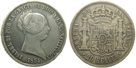 ISABEL II (1833-1868). 1854. Sevilla. 20 reales. (AC 629). 25,94 gr. 

MBC