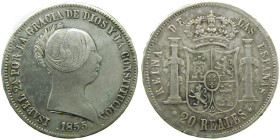 ISABEL II (1833-1868). 1855. Sevilla. 20 reales. (AC 632). 25,93 gr. 

MBC-