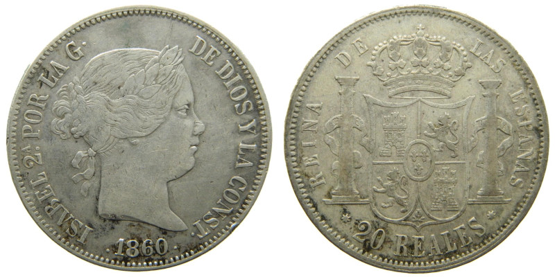 ISABEL II (1833-1868). 1860. Sevilla. 20 reales. (AC 639). 25,79 gr. 

MBC
