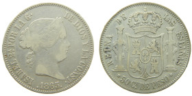 ISABEL II (1833-1868). 1865. Manila. 50 centavos de peso. (AC 662). 12,84 gr. 

MBC