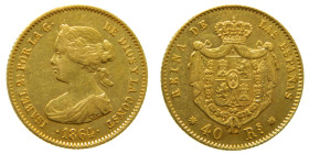 ISABEL II (1833-1868). 1864. Barcelona. 40 reales. (AC 678) AU 3,31 gr. Muy rara.

EBC