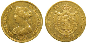 ISABEL II (1833-1868). 1864. Madrid. 40 reales. (AC 686) AU 3,37 gr.

EBC