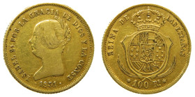 ISABEL II (1833-1868). 1851 Madrid. 100 reales. (AC 777) AU 8,22 gr. Ex vico 6/19. Muy rara.

MBC