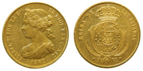 ISABEL II (1833-1868). 1862 Madrid. 100 reales. (AC 789) AU 8,38 gr. 

EBC