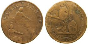 GOBIERNO PROVISIONAL Y I REPUBLICA (1868-1871 / 1873-1874). 1870 OM. Barcelona. 10 céntimos. (AC 8). Ae 10,07 gr. Error de acuñación. 

BC