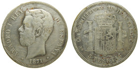 AMADEO I (1871-1873) 1871 * 18-73. 5 pesetas (AC 3) 24,70 gr. Limpiada, rayitas.

BC