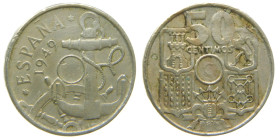 ESTADO ESPAÑOL. Francisco Franco (1939-1975). 1949. 50 Céntimos. Error sin taladrar. Estrellas no visibles (AC tipo 9 var.).

MBC